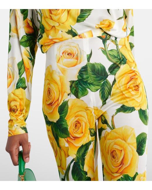 Pantalones flared de tiro alto florales Dolce & Gabbana de color Yellow