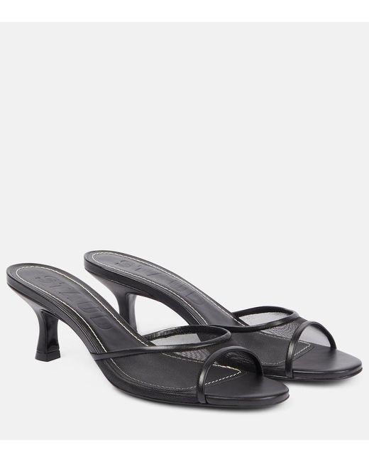 Staud Gray Brigitte 55 Leather-Trimmed Mesh Mules