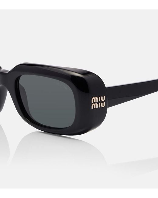 Miu Miu Black Logo Rectangular Sunglasses