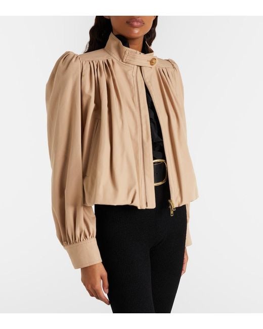 Chloé Natural Gathered Cropped Cotton Canvas Jacket