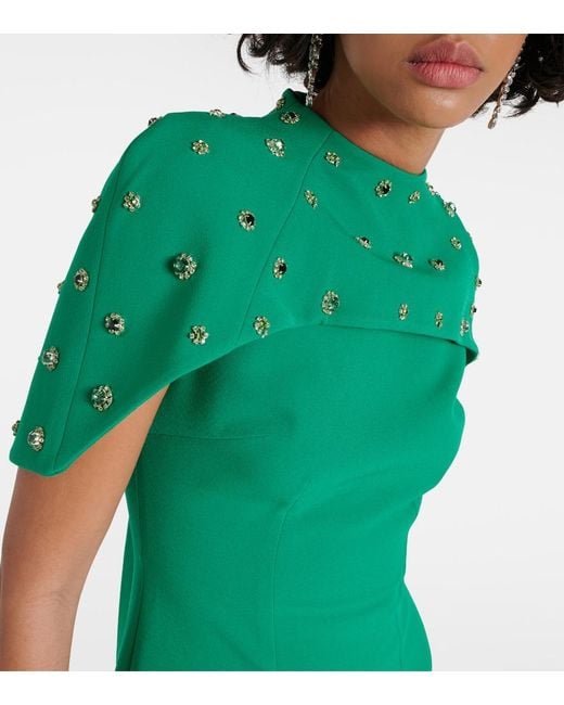 Safiyaa Green Kalika Embellished Caped Crepe Gown