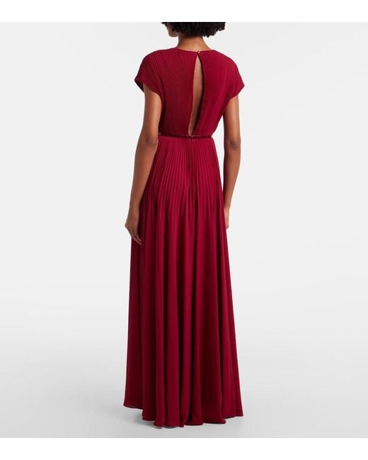 Max Mara Red Elegante Plisse Georgette Gown