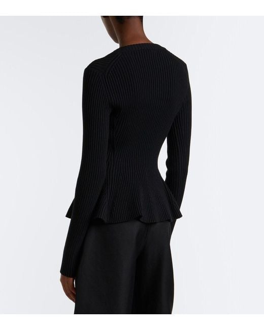 Alaïa Blue Peplum Wool-Blend Top