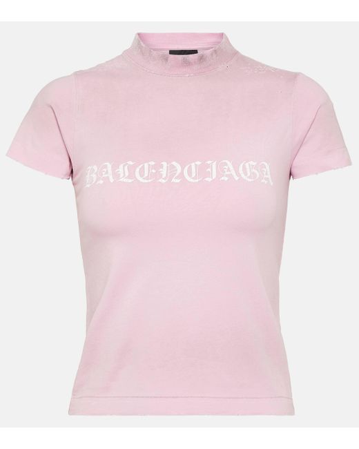 T-shirt raccourci en coton Balenciaga en coloris Pink