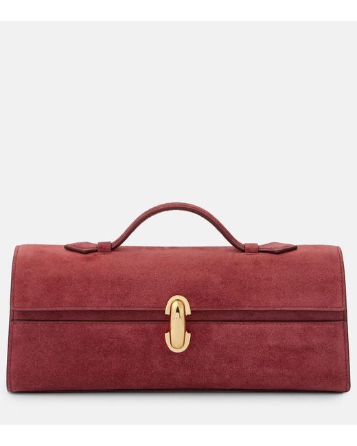 SAVETTE Red Slim Symmetry Small Suede Clutch