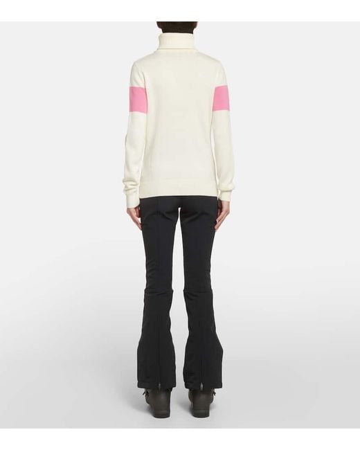 Perfect Moment White Colorblocked Wool Turtleneck Sweater