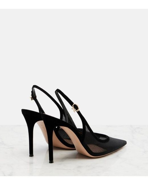 Gianvito Rossi Black Suede-Trimmed Slingback Pumps
