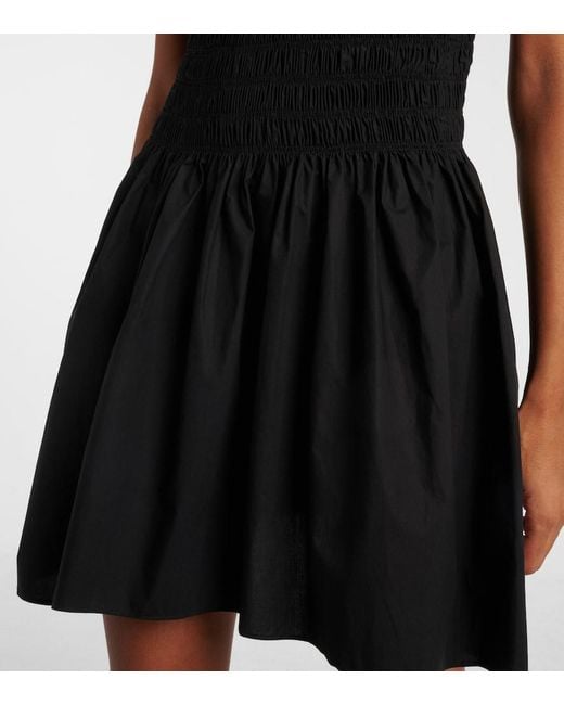 Faithfull The Brand Black Shirred Cotton Minidress
