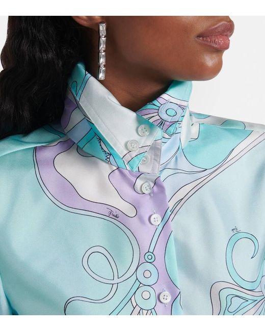 Emilio Pucci Blue Hemd Orchidee Aus Seide