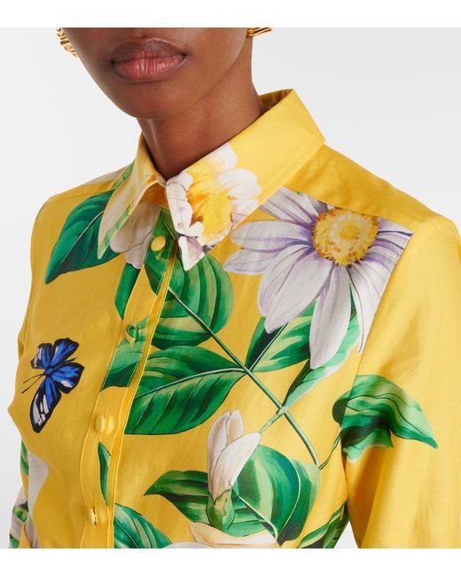 LEO LIN Zara Floral Cotton Shirt Dress in Yellow | Lyst