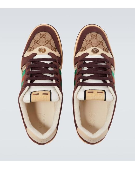 Gucci Brown Screener Gg Canvas And Suede Sneakers for men