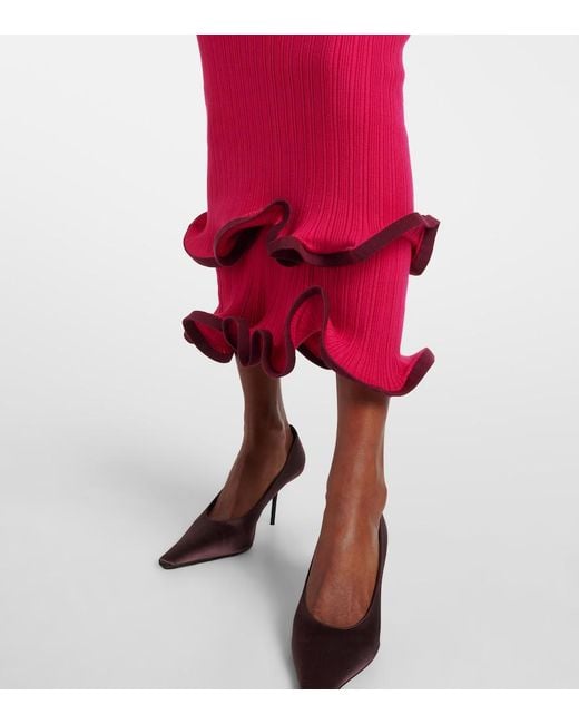 Jonathan Simkhai Red Millie Ruffled Midi Skirt