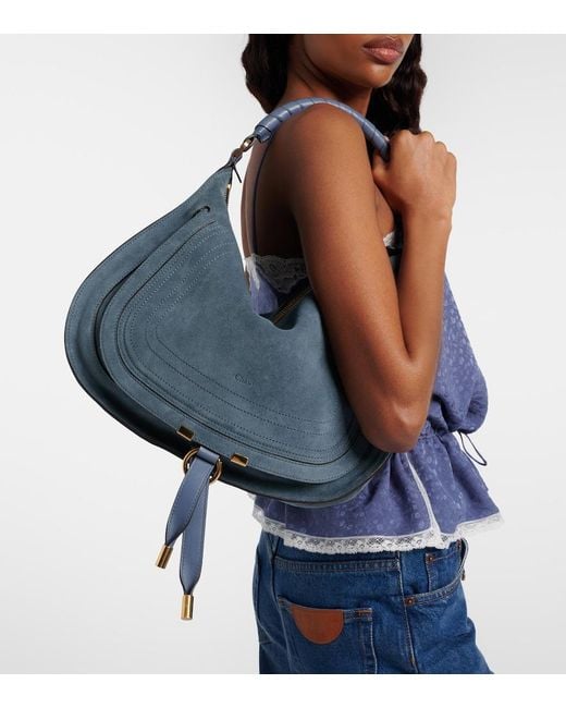 Chloé Blue Marcie Medium Suede Shoulder Bag