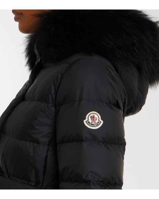 Moncler Black Hooded Shearling-Trimmed Down Jacket