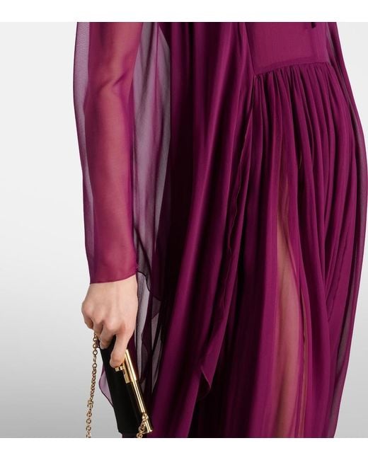 Dolce & Gabbana Purple Long Silk Chiffon Caftan With Drawstring