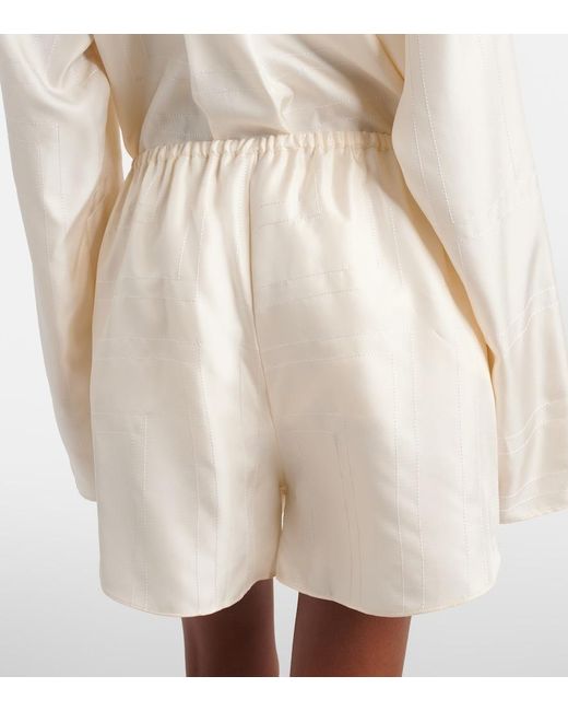 Totême White Embroidered Silk Satin Pajama Shorts