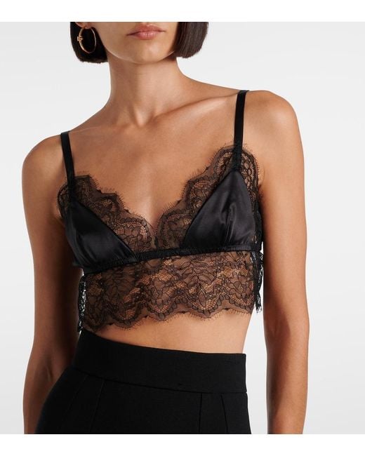 Dolce & Gabbana Black Lace-Trimmed Satin Bralette