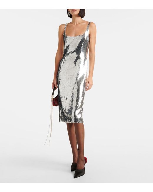 Magda Butrym Gray Sequined Midi Dress