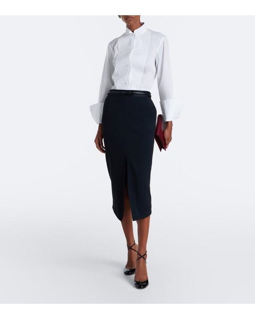 Tom Ford White Cotton Twill Tuxedo Shirt