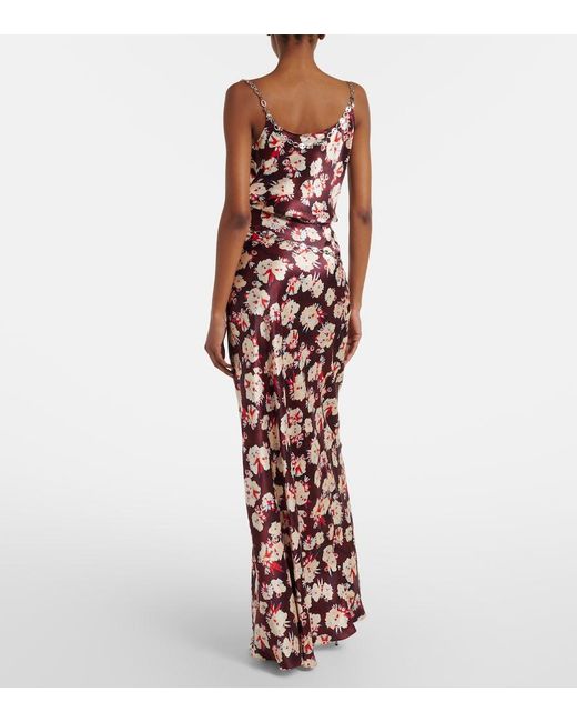 Rabanne Red Chain-Detail Floral Silk Maxi Skirt