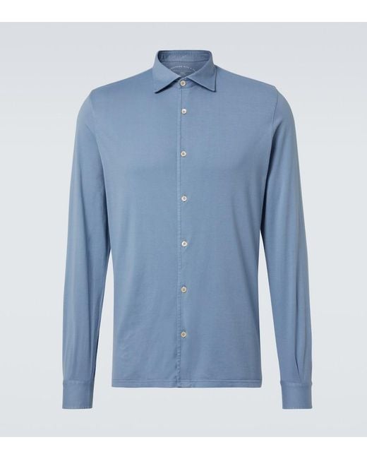 Fedeli Blue Cotton Shirt for men