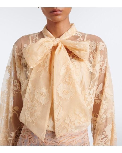 Zimmermann Natural Valiant Tie-Neck Lace Blouse