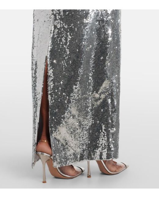The New Arrivals Ilkyaz Ozel White Sisu Bow-Detail Sequined Gown