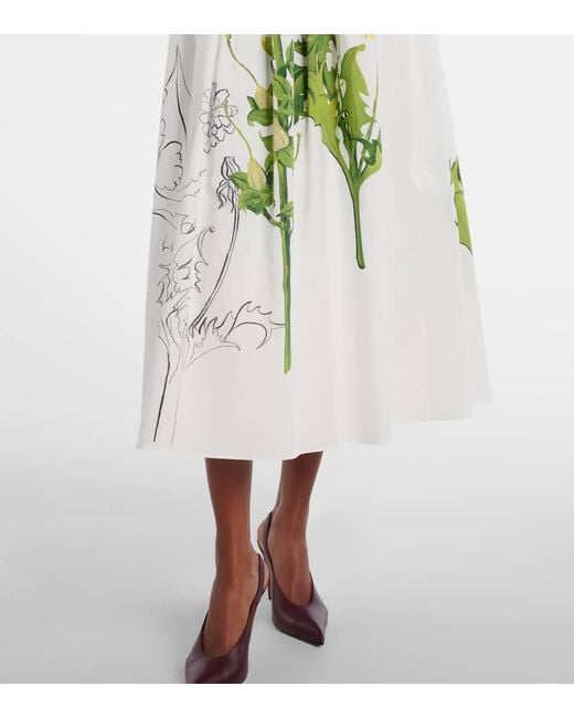Oscar de la Renta White Foxglove Cotton-Blend Poplin Midi Dress