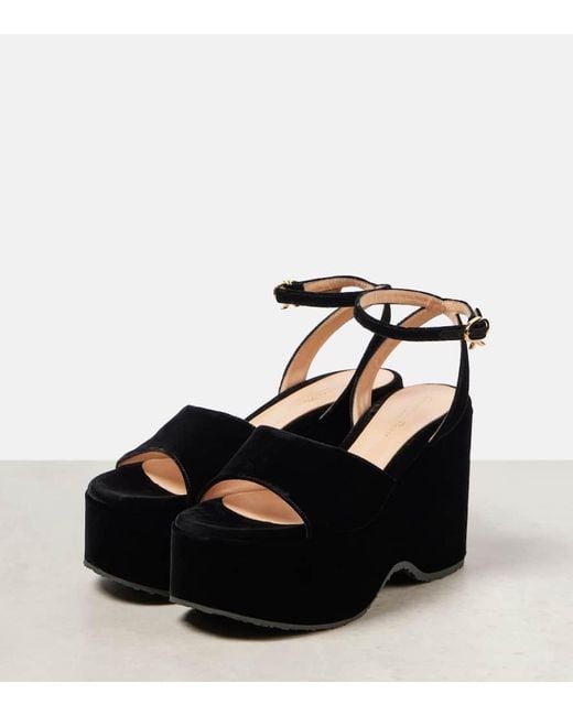 Sandales Compensees En Velours Gianvito Rossi en coloris Black