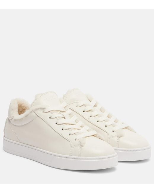 Tod's White Cassetta Shearling-Lined Leather Sneakers
