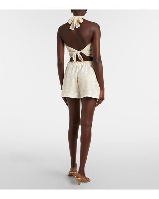 Versace Natural Underwater Barocco Silk Twill Shorts