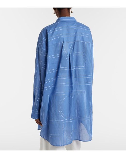 Totême  Blue Embroidered Cotton-Blend Shirt