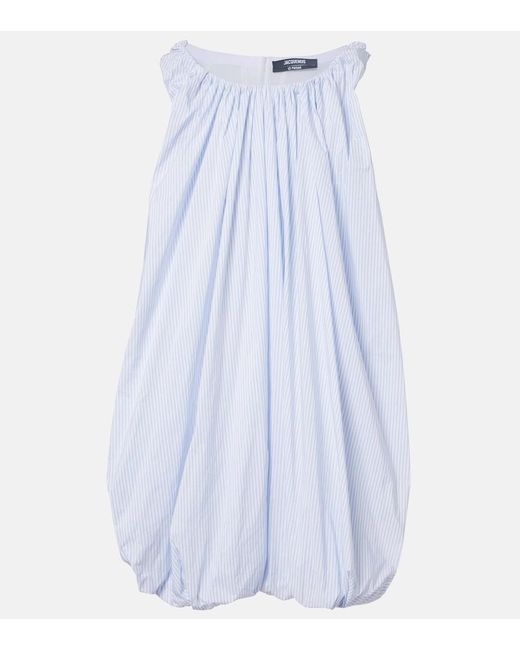 Jacquemus Blue Lavande Gathered Striped Midi Dress