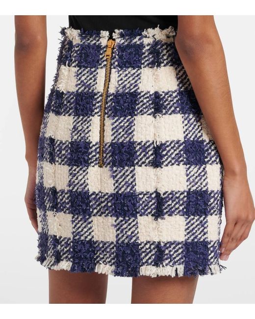 Minifalda De Tweed De Tiro Alto Balmain de color Blue
