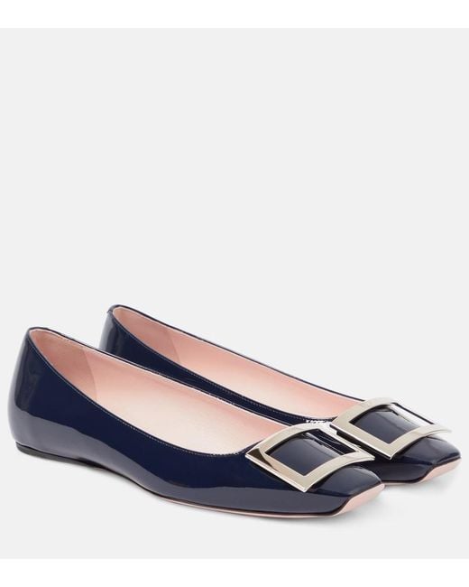 Roger Vivier Blue Trompette Patent Leather Ballet Flats