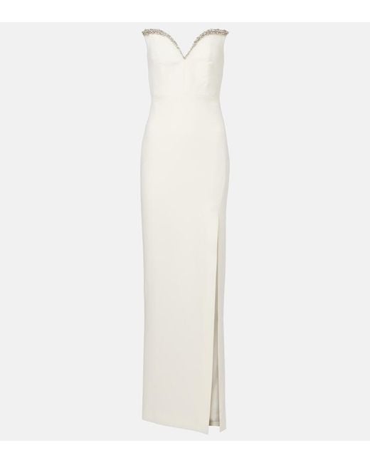 Roland Mouret White Embellished Strapless Crepe Gown