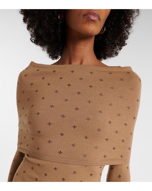 Max Mara Brown Adatti Embellished Wool-Blend Midi Dress