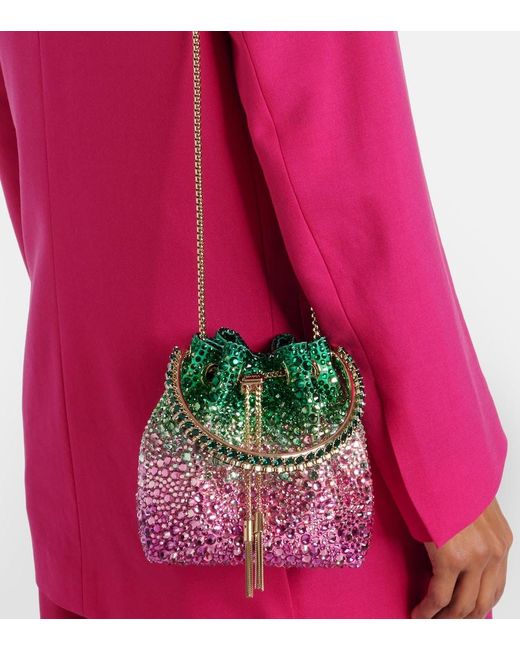 Secchiello Bon Bon Small Con Cristalli di Jimmy Choo in Green