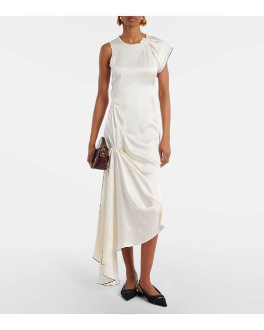 Vestido Midi De Saten Drapeado Victoria Beckham de color White