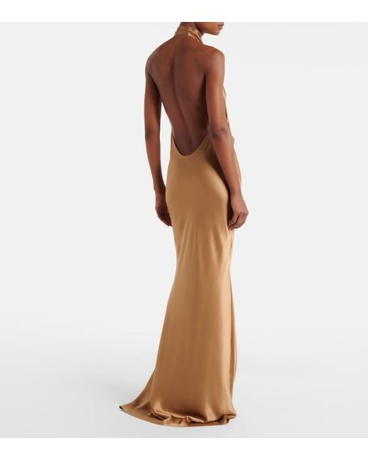The Sei Brown Halterneck Silk Satin Gown