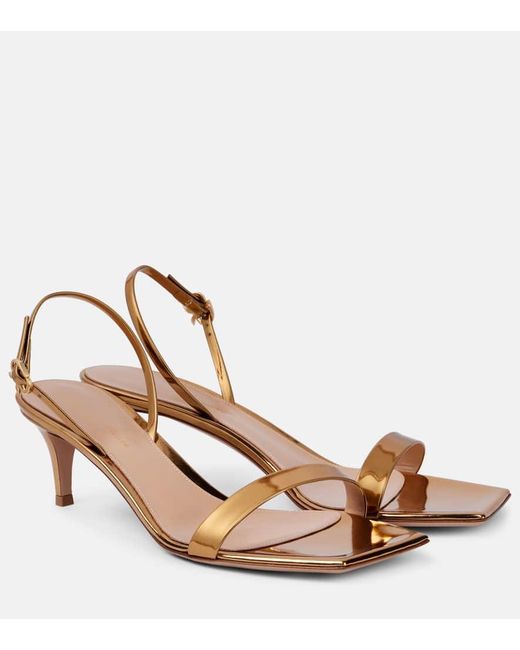 Gianvito Rossi Natural Ribbon 55 Metallic Leather Sandals