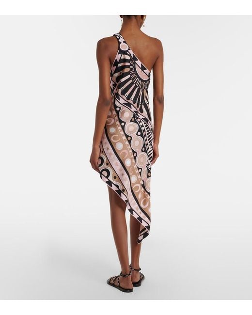Emilio Pucci White Abito One-Shoulder Silk Twill Minidress
