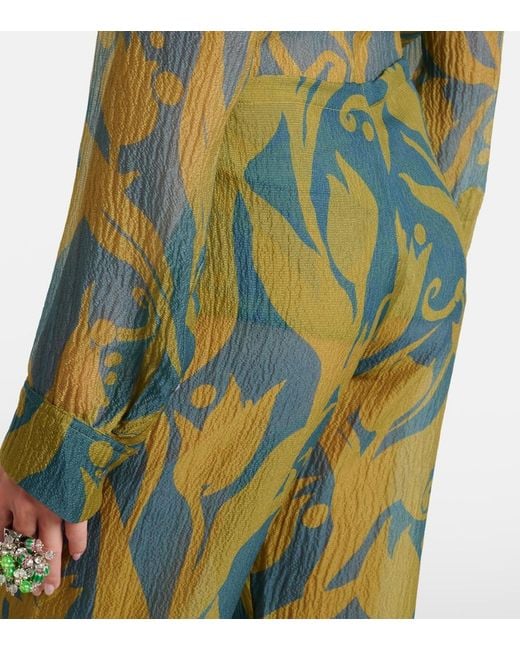 Dries Van Noten Green Pachas Printed Silk Straight Pants