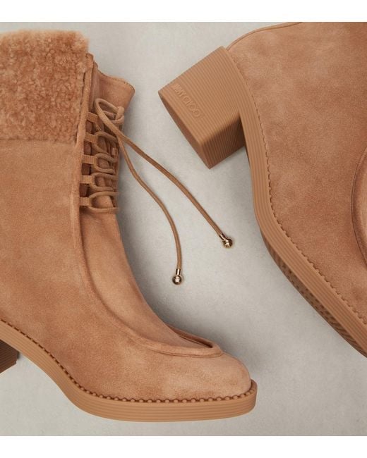 Jimmy Choo Brown Hali Shearling-Trimmed Suede Ankle Boots