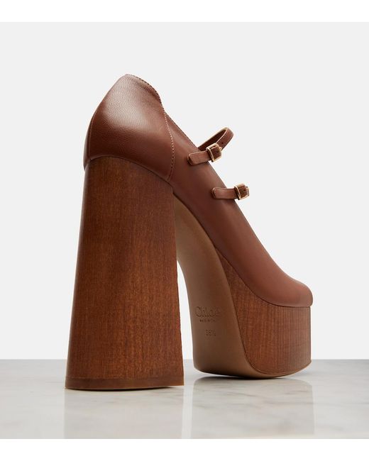 Chloé Brown Loti Leather Platform Mary Jane Pumps