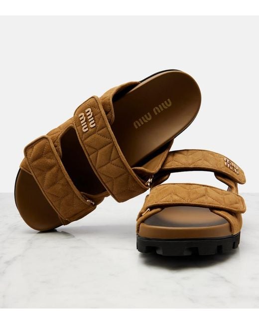 Miu Miu Brown Quilted Suede Slides