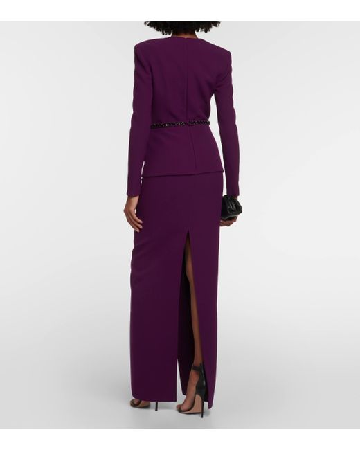 Safiyaa Purple Asymmetric Embellished Crepe Gown