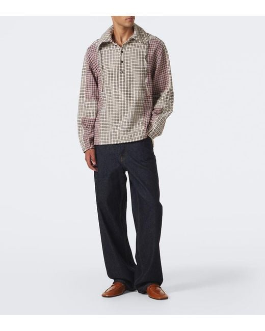 Dries Van Noten Natural Checked Cotton Shirt for men