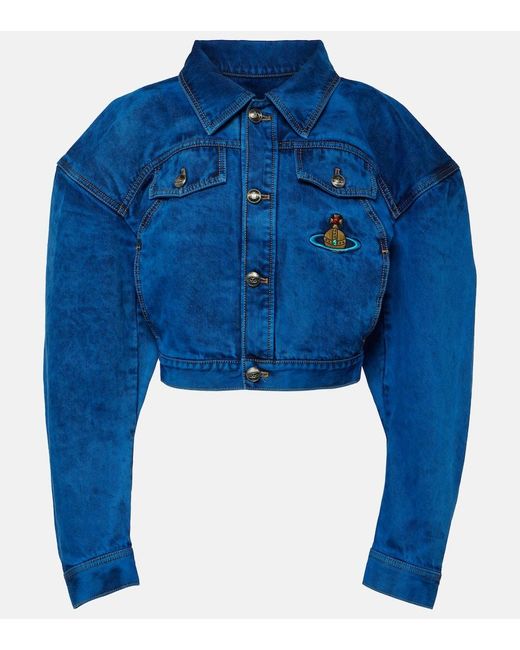 Giacca di jeans cropped con ricamo di Vivienne Westwood in Blue