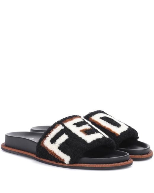 Fendi Black Fur Slides